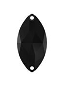 Navette sew-on stone flat 2 hole 15x7mm Jet
